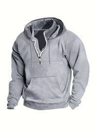 Cool Men's Hoodie with Half Zip - Archer-Light grey-M-State of Style