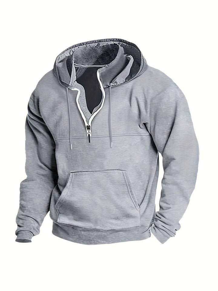 Cool Men's Hoodie with Half Zip - Archer-Light grey-M-State of Style