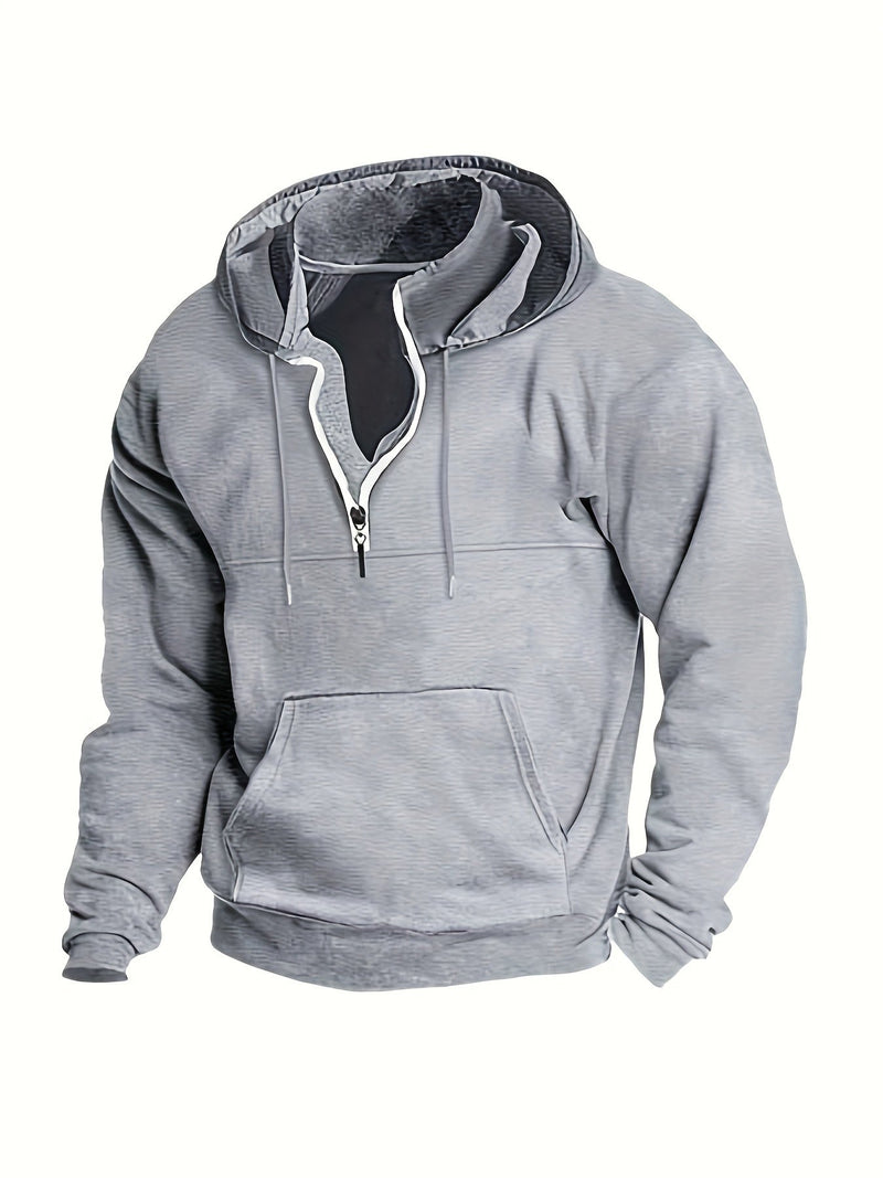 Cool Men's Hoodie with Half Zip - Archer-Light grey-M-State of Style
