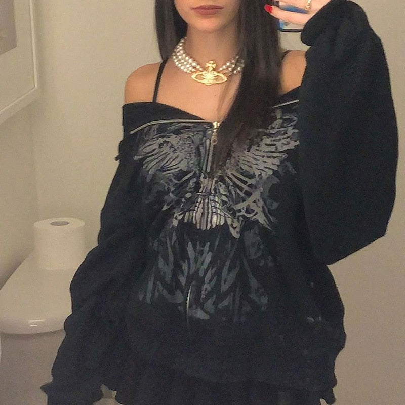 CoolHoodie | Hoodie for Women-Black with Butterflies-S-State of Style