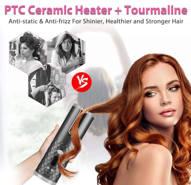Cordless Curling Iron | Portable & Rechargeable Hair Styler-Pink-State of Style