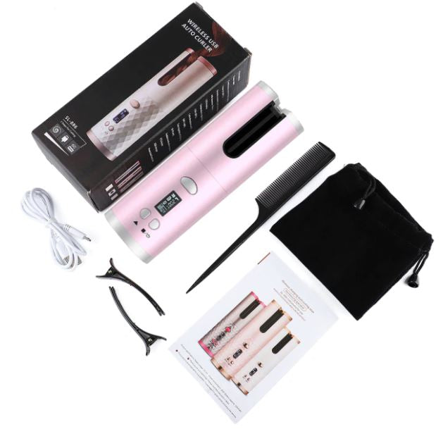 Cordless Curling Iron | Portable & Rechargeable Hair Styler-Pink-State of Style
