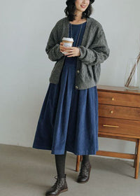 Corduroy Autumn/Winter Dress - Emilia-Blue-S-State of Style