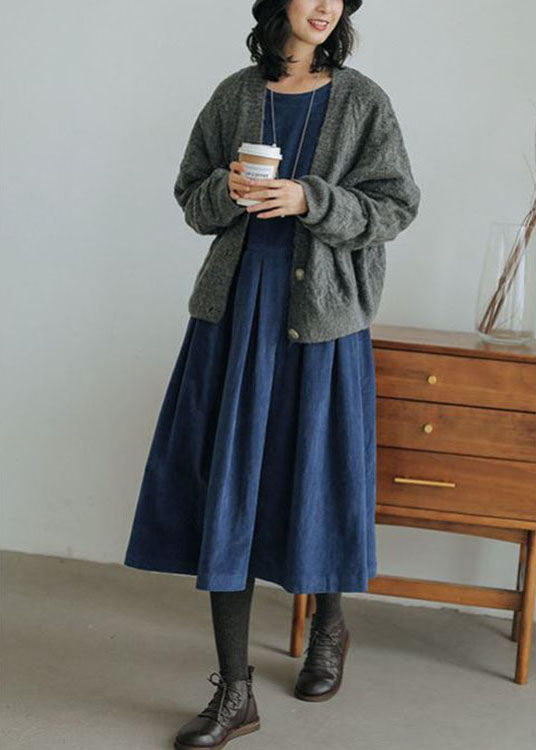 Corduroy Autumn/Winter Dress - Emilia-Blue-S-State of Style
