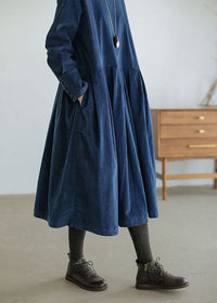 Corduroy Autumn/Winter Dress - Emilia-Blue-S-State of Style