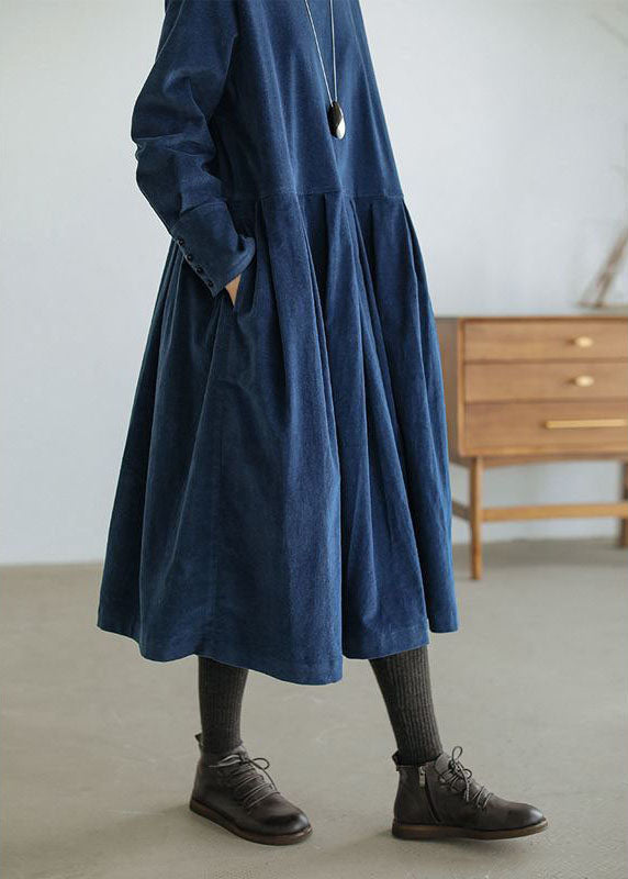 Corduroy Autumn/Winter Dress - Emilia-Blue-S-State of Style