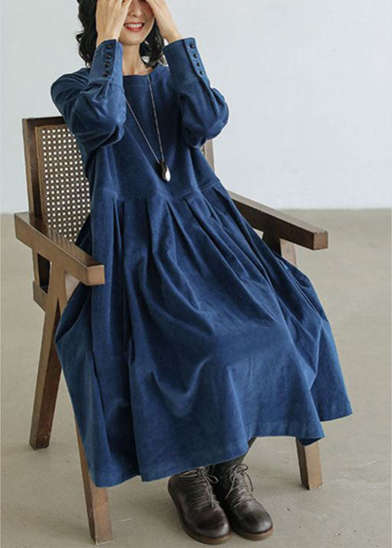 Corduroy Autumn/Winter Dress - Emilia-Blue-S-State of Style
