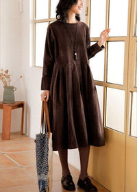 Corduroy Autumn/Winter Dress - Emilia-Brown-S-State of Style