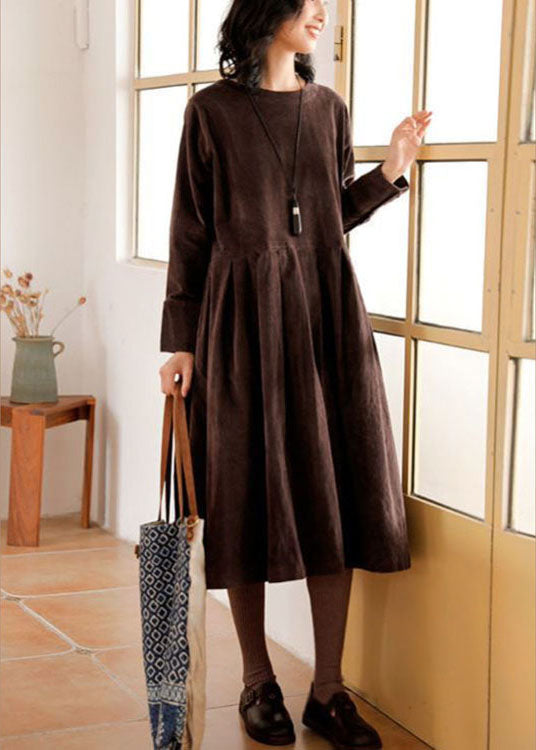 Corduroy Autumn/Winter Dress - Emilia-Brown-S-State of Style