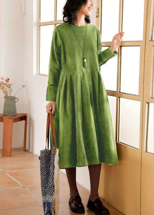 Corduroy Autumn/Winter Dress - Emilia-Green-S-State of Style