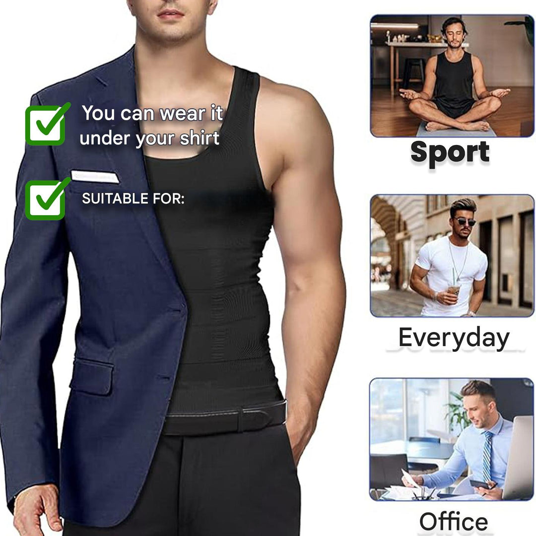 Corrective Shirt with Shaping Effect – Noah-Black-M (50-65kg)-State of Style