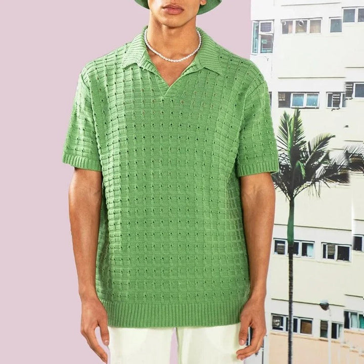 Cosmo Oversized Polo | Men’s Knitted Polo Shirt-Green-M-State of Style
