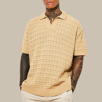 Cosmo Oversized Polo | Men’s Knitted Polo Shirt-Khaki-M-State of Style