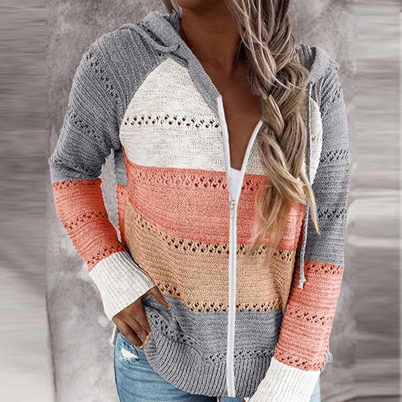Cosy Hooded Knit Cardigan | Perfect for Chilly Days-Grey Pink White-S-State of Style