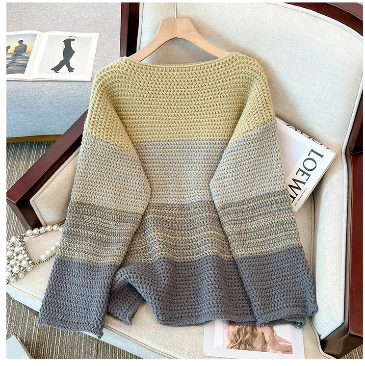 Cosy Plus Size Lazy Day Patch Colour Sweater-Green-L-State of Style