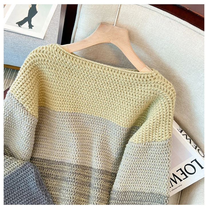 Cosy Plus Size Lazy Day Patch Colour Sweater-Green-L-State of Style