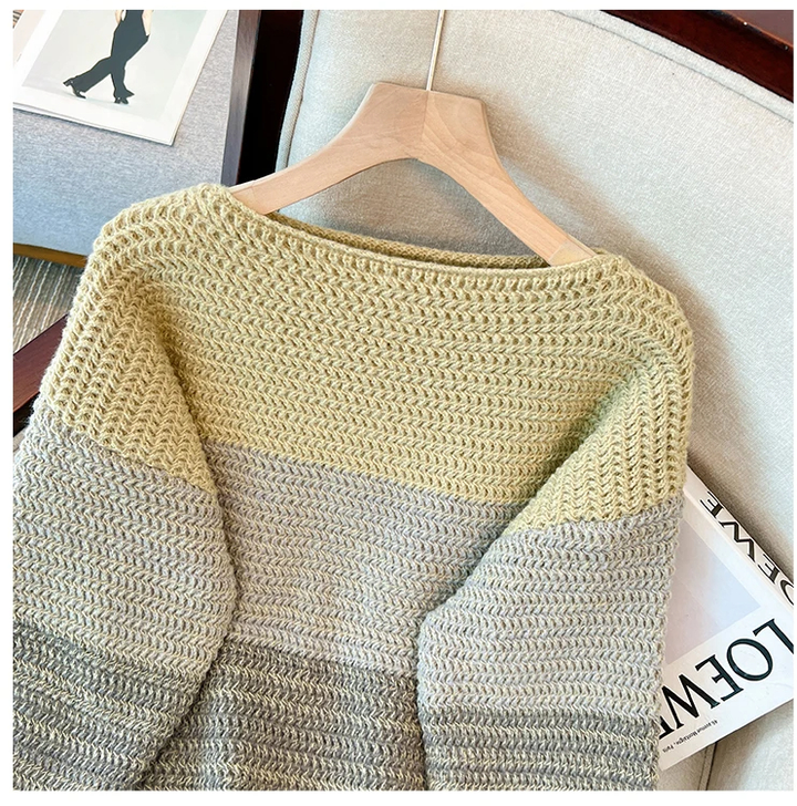 Cosy Plus Size Lazy Day Patch Colour Sweater-Green-L-State of Style
