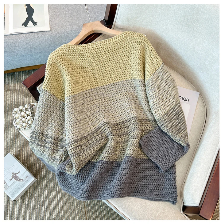 Cosy Plus Size Lazy Day Patch Colour Sweater-Green-L-State of Style