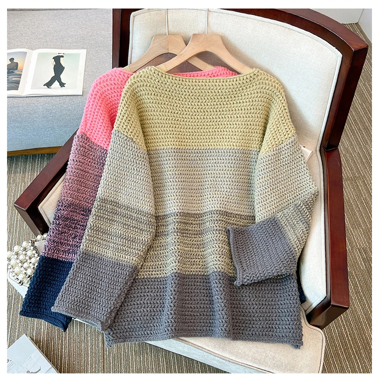 Cosy Plus Size Lazy Day Patch Colour Sweater-Green-L-State of Style