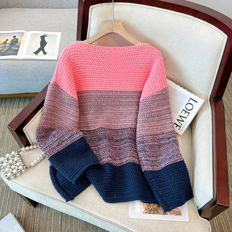 Cosy Plus Size Lazy Day Patch Colour Sweater-Pink-L-State of Style