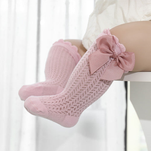 Cotton Baby Socks with Big Bow-Dark pink-0-12 Months (S)-State of Style