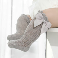 Cotton Baby Socks with Big Bow-Grey-0-12 Months (S)-State of Style
