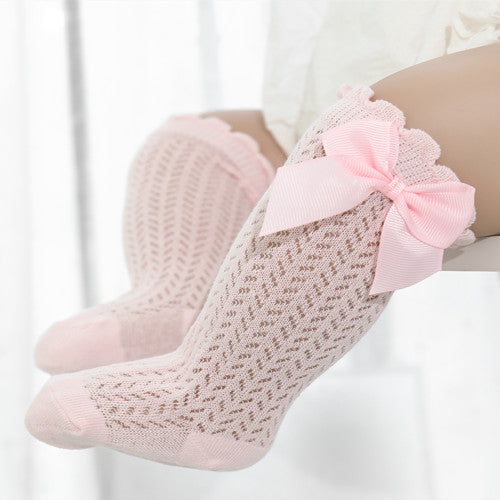 Cotton Baby Socks with Big Bow-Pink-0-12 Months (S)-State of Style