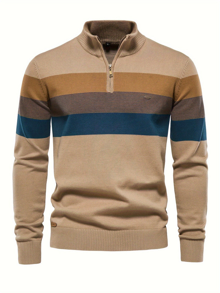 Cotton Knit Men's Sweater - Wyatt-Khaki-S-State of Style