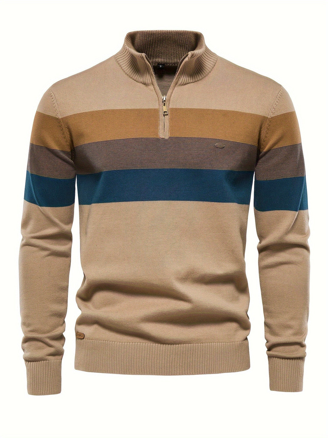 Cotton Knitted Men's Sweater - Wyatt-Khaki-S-State of Style