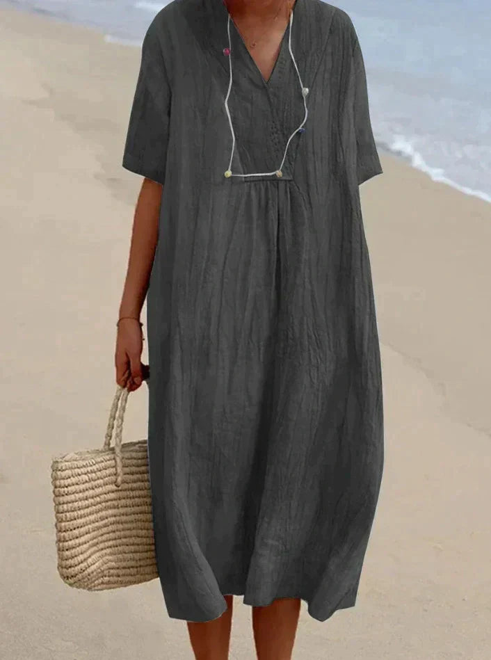 Cotton Linen Summer Dress - Aria-Black-S-State of Style