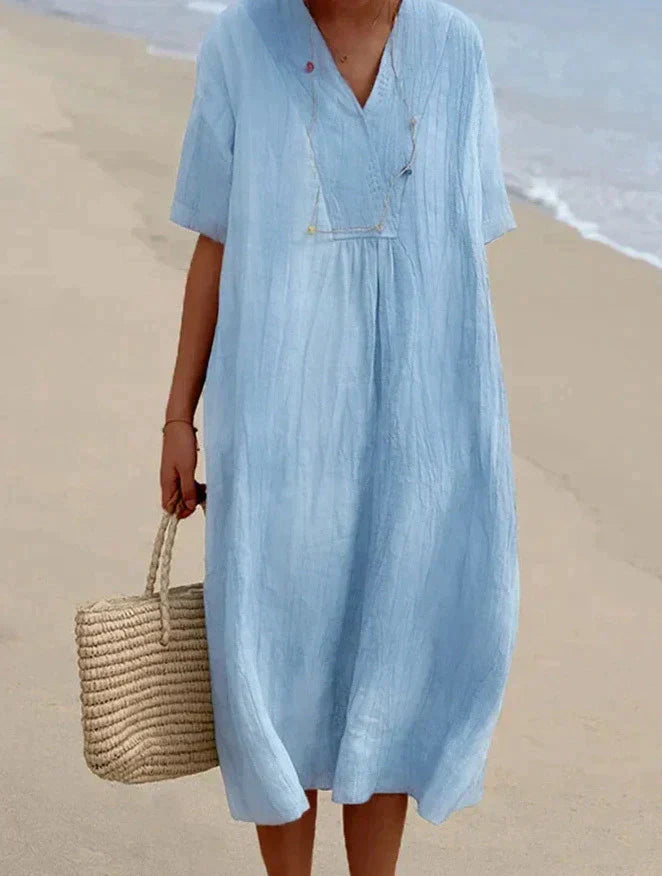 Cotton Linen Summer Dress - Aria-Blue-S-State of Style