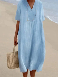 Cotton Linen Summer Dress - Aria-Blue-S-State of Style