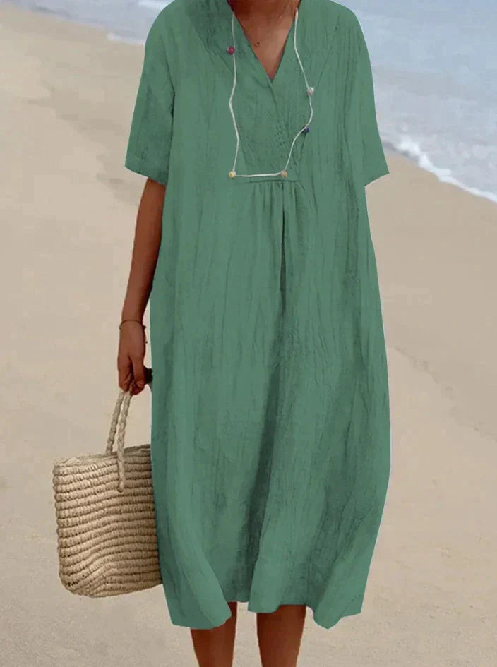 Cotton Linen Summer Dress - Aria-Green-S-State of Style