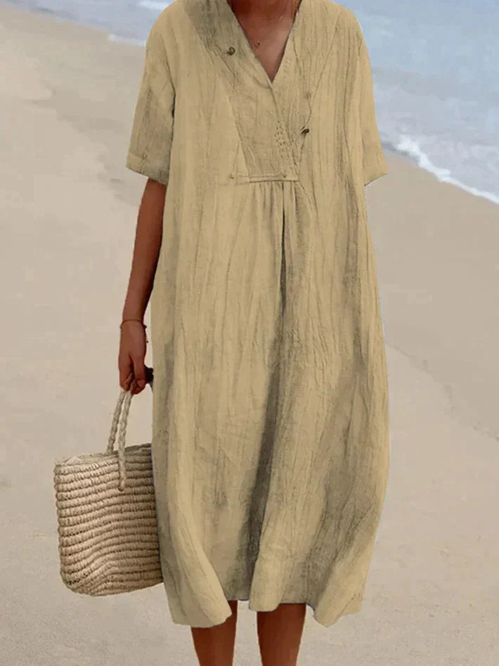 Cotton Linen Summer Dress - Aria-Khaki-S-State of Style