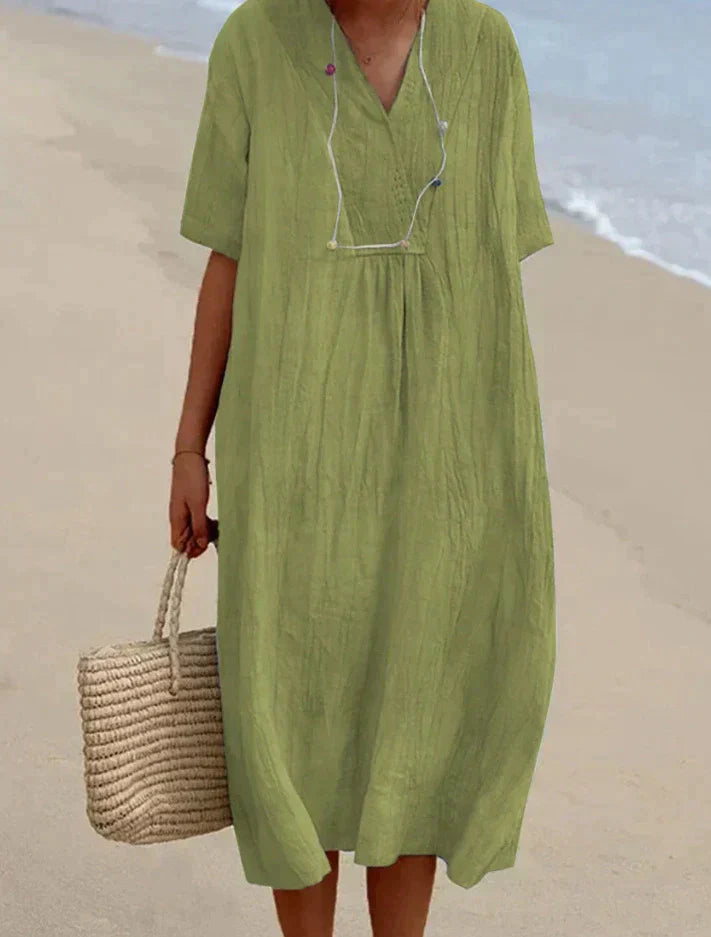 Cotton Linen Summer Dress - Aria-Light Green-S-State of Style