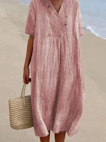 Cotton Linen Summer Dress - Aria-Pink-S-State of Style