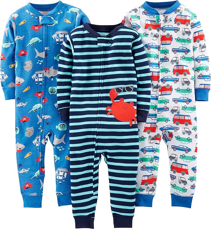 Cotton Pyjama Set for Kids-Blue Sea Life/Navy Stripe/White Cars-6-9 months-State of Style