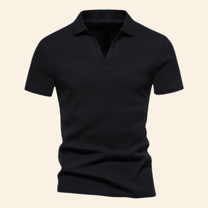 Cotton V-neck Polo - Oliver-Black-S-State of Style