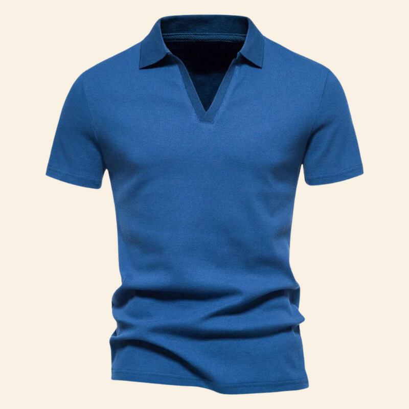 Cotton V-neck Polo - Oliver-Blue-S-State of Style