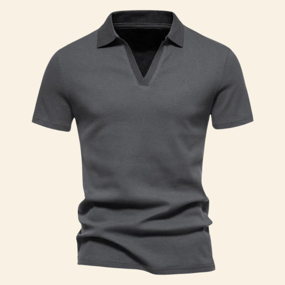 Cotton V-neck Polo - Oliver-Dark Grey-S-State of Style