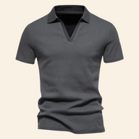 Cotton V-neck Polo - Oliver-Dark Grey-S-State of Style