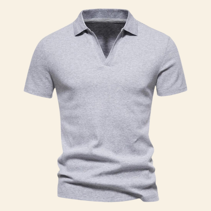 Cotton V-neck Polo - Oliver-Light Grey-S-State of Style