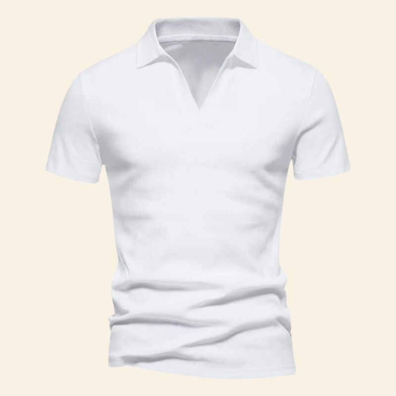 Cotton V-neck Polo - Oliver-White-S-State of Style