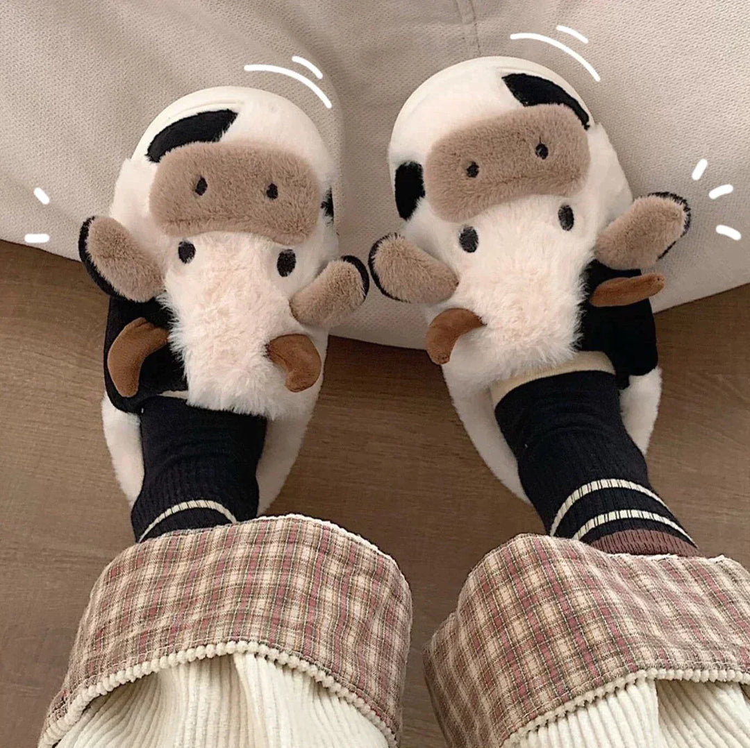 Cow Slippers | Fun & Cosy Indoor Footwear for Women-White-5.0-State of Style