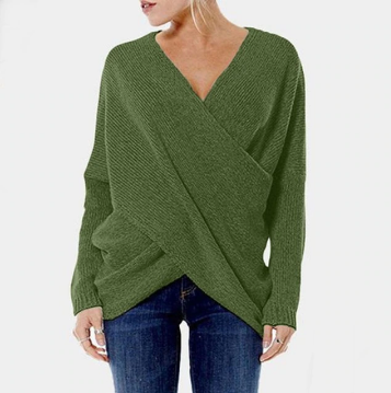 Criss Cross Sweater | Stylish & Comfortable Knitwear-Green-S-State of Style