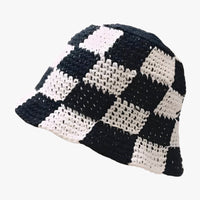 Crocheted ladies' fisherman's hat with check pattern – Faye-Black White-State of Style