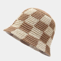 Crocheted ladies' fisherman's hat with check pattern – Faye-Brown White-State of Style