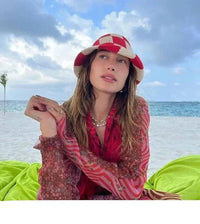 Crocheted ladies' fisherman's hat with check pattern – Faye-Green White-State of Style