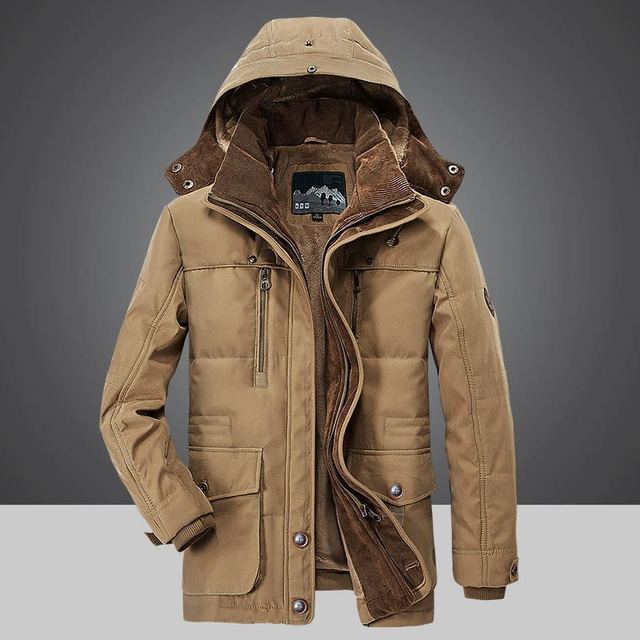 Crocodile-Long Men's Winter Coat - Frost King-Khaki-M-State of Style