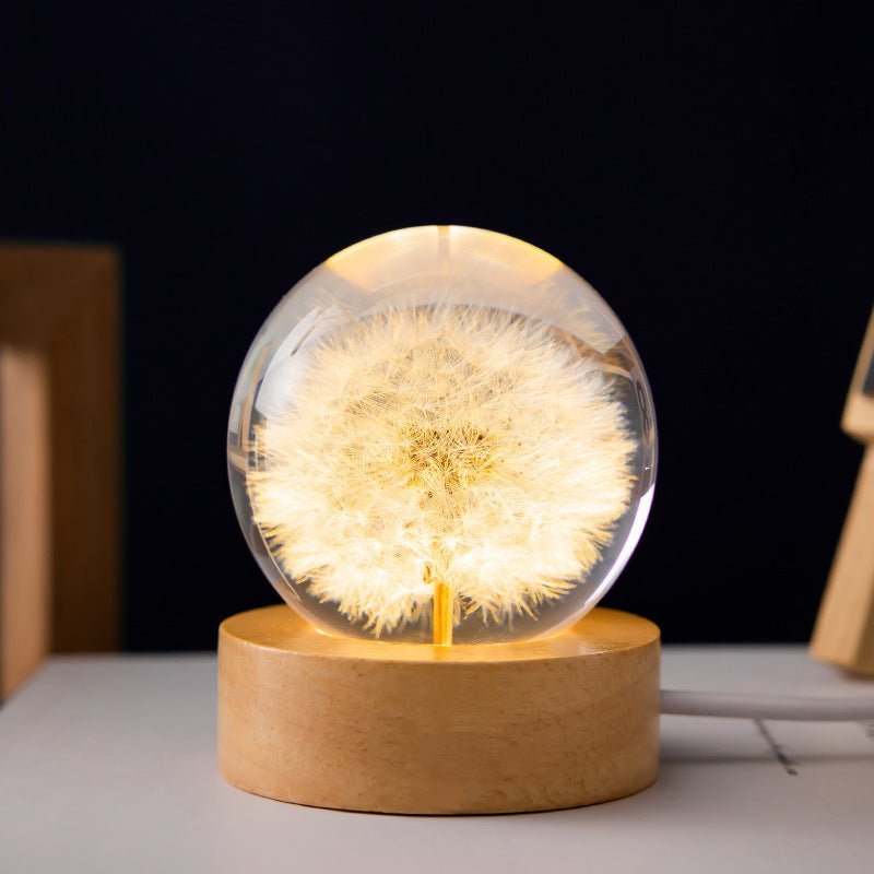 Crystal Ball Lamp with Eternal Flowers – Lumora-Dandelion-State of Style